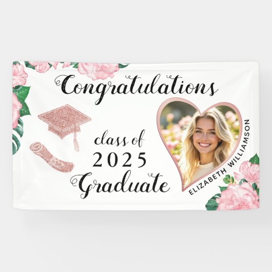 カスタムフローラ白とピンクの卒業 横断幕 (横)