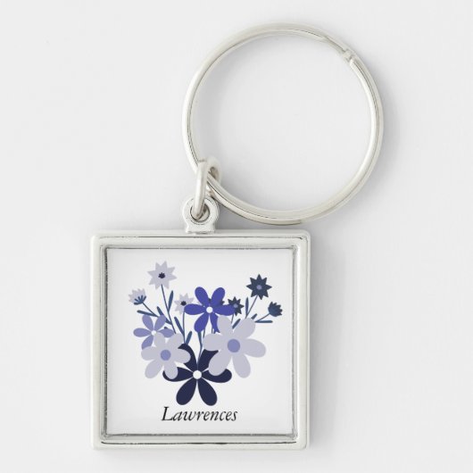 カスタムフローラ青エレガント紫バイオレット キーホルダー (正面)