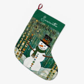 カスタムブオンナターレイタリアングリーン雪だるま ラージクリスマスストッキング (正面 (吊り時))