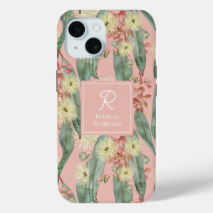 カスタムブッシュガムフローラ開花-ヴィンテージ赤面ピンク iPhone 15ケース
