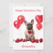 カスタムブフランスのルドッグ赤いハートカラーバレンタイン シーズンカード (正面)