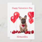カスタムブフランスのルドッグ赤いハートカラーバレンタイン シーズンカード (正面/裏面)