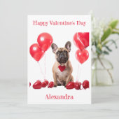 カスタムブフランスのルドッグ赤いハートカラーバレンタイン シーズンカード (スタンド正面)