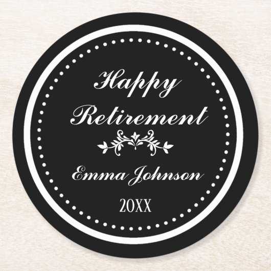 カスタムブモダンロ&ホワイハッピーリタイア ラウンドペーパーコースター (正面)