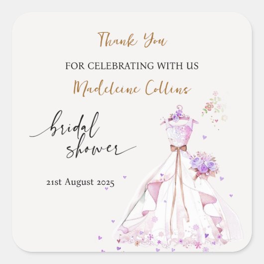 カスタムブライダルシャワーのド結婚レスありがとう スクエアシール (正面)