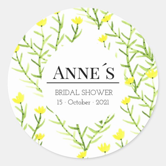 カスタムブライダルシャワーエレガントフローラボヘミアン ラウンドシール (正面)