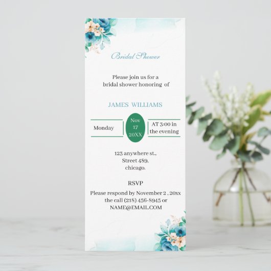 カスタムブライダルシャワーブエレガントルーフラワー 招待状 (スタンド正面)