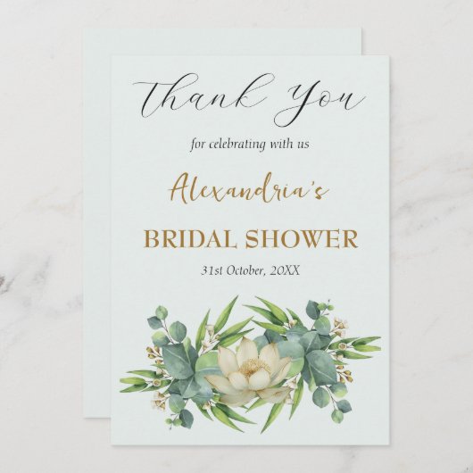 カスタムブライダルシャワー白花感謝 サンキューカード (正面/裏面)