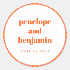 カスタムブライトオレンジレトロ結婚タイポグラフィ名 ラウンドシール