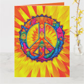 カスタムブライトオレンジ黄絞り染め平和サイン カード (黄色い花)