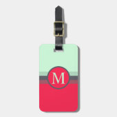 カスタムブライトブルーグレーPInk赤色ブロック ラゲッジタグ (正面縦)