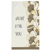 カスタムブラウンと白の葉ありがとう スモールペーパーバッグ (裏面)