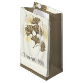 カスタムブラウンと白の葉ありがとう スモールペーパーバッグ (正面アングル)
