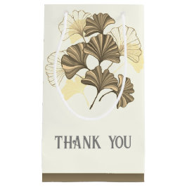 カスタムブラウンと白の葉ありがとう スモールペーパーバッグ