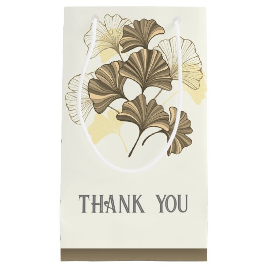 カスタムブラウンと白の葉ありがとう スモールペーパーバッグ (正面)