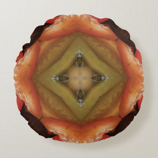 カスタムブラウンデザイン円枕 ラウンドクッション (正面)