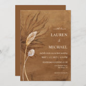 カスタムブラウンパピルスとパンパ結婚ス 招待状 (正面/裏面)