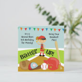 カスタムブラウンヘアガールズソフトボール誕生日招待状 招待状 (スタンド正面)