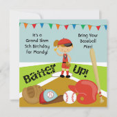 カスタムブラウンヘアガールズソフトボール誕生日招待状 招待状 (正面)