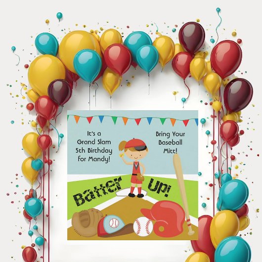 カスタムブラウンヘアガールズソフトボール誕生日招待状 招待状