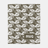 カスタムブラウンホワイトモノグラムホリー葉ズ フリースブランケット (正面)