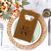 カスタムブラウンレザープリントモノグラムボトルオープナー クレジットカード栓抜き