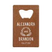 カスタムブラウンレザープリント結婚ボトルオープナー クレジットカード栓抜き (裏面)