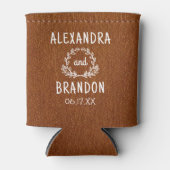 カスタムブラウンレザープリント結婚式の引き出物 缶クーラー (正面)