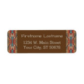 カスタムブラウンレッドテラコッタターコイズブルーモザイク ラベル (正面)