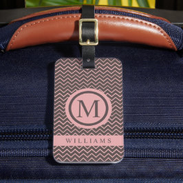 カスタムブラウン桃ピンクシェブロンパターン ラゲッジタグ