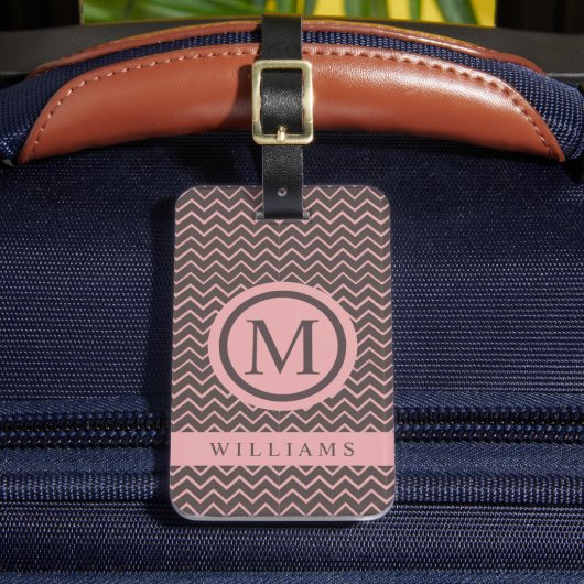カスタムブラウン桃ピンクシェブロンパターン ラゲッジタグ (正面インサイチュ2)