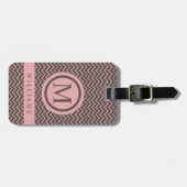 カスタムブラウン桃ピンクシェブロンパターン ラゲッジタグ (正面横)