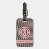 カスタムブラウン桃ピンクシェブロンパターン ラゲッジタグ (正面縦)