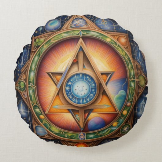 カスタムブラシ付きポリエステル丸装飾用クッション（16インチ） ラウンドクッション (正面)