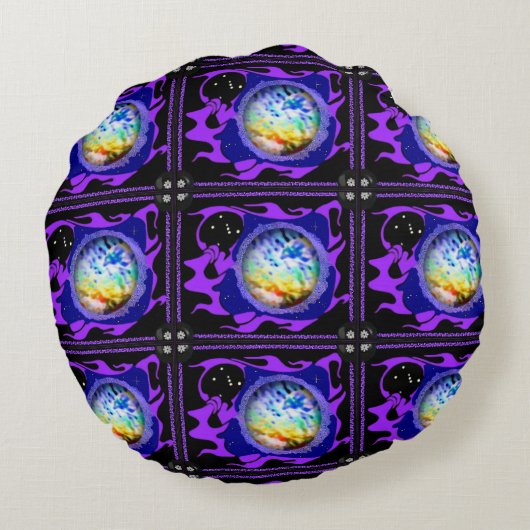 カスタムブラシ付きポリエステル丸装飾用クッション（16インチ） ラウンドクッション (裏面)