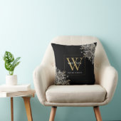 カスタムブラックおよび金ゴールドモノグラムフローラ クッション (椅子)