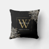 カスタムブラックおよび金ゴールドモノグラムフローラ クッション (裏面)