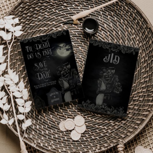 カスタムブラックとグレーフローラゴシック結婚ズ セーブザデート