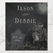 カスタムブラックとグレーフローラゴシック結婚ズ ワインラベル (シングルラベル)