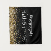 カスタムブラックと金ゴールドの結婚バックドロップ タペストリー (正面)