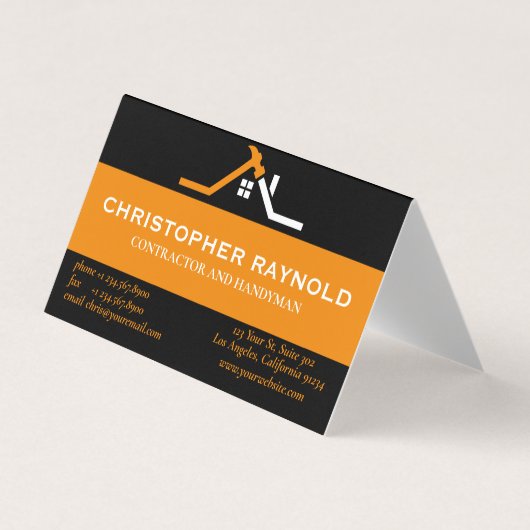 カスタムブラックアンドオレンジホーム建物建築 名刺 (正面)