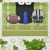 カスタムブラックアンドグレーサッカージャージーオンフィールド キッチンタオル (折り畳み)