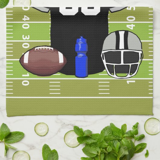 カスタムブラックアンドグレーサッカージャージーオンフィールド キッチンタオル (折り畳み)