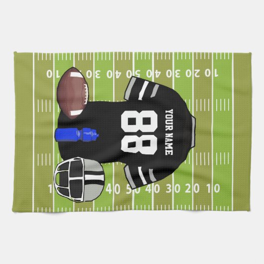 カスタムブラックアンドグレーサッカージャージーオンフィールド キッチンタオル (横)
