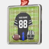 カスタムブラックアンドグレーサッカージャージーオンフィールド メタルオーナメント (左)