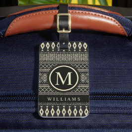 カスタムブラッククリームホワイトグレーアステカパターン ラゲッジタグ