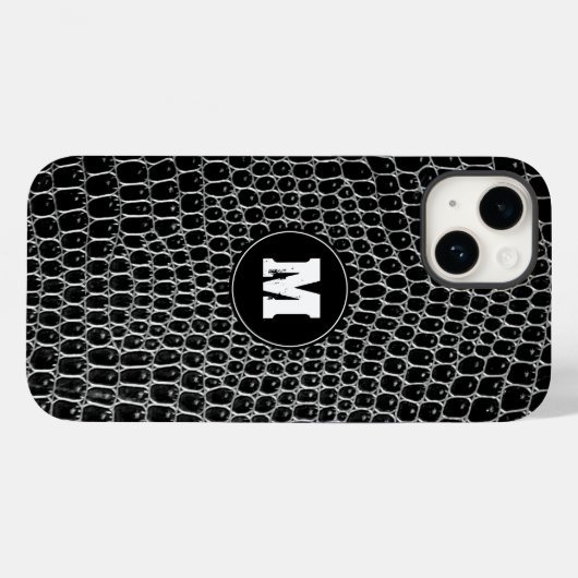 カスタムブラッククロックモノグラムフェイクワニの皮 Case-Mate iPhoneケース (裏面 (横))