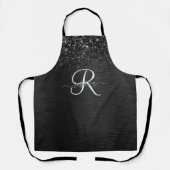 カスタムブラックグリッタースパークルモノグラム エプロン (正面)