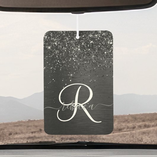 カスタムブラックグリッタースパークルモノグラム カーエアーフレッシュナー