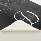 カスタムブラックグリッタースパークルモノグラム シェルパブランケット (3/4)